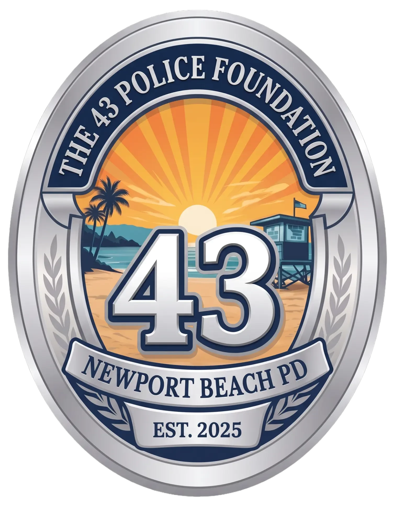 The 43 Police Foundation badge — Newport Beach PD, established 2025
